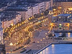 Una suggestiva immagine delle Rive di trieste illuminate dai lampioni (Lasorte)