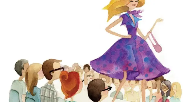 A watercolor illustration of people watching a fashion show --- Image by © ImageZoo/Corbis