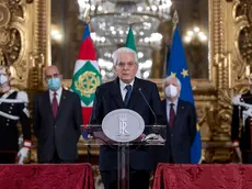 epa08982541 The President of the Republic Sergio Mattarella speaks to the press in the Salone delle Feste del Quirinale, after having met with the President of the Chamber Roberto Fico at the end of the two days of meetings between the different parties to try to form a new parliamentary major, in Rome, Italy, 02 February 2021. EPA/PAOLO GIANDOTTI / QUIRINALE PRESS HANDOUT HANDOUT EDITORIAL USE ONLY/NO SALES