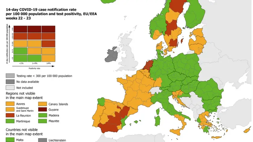 La mappa europea che mette il Friuli Venezia Giulia in verde