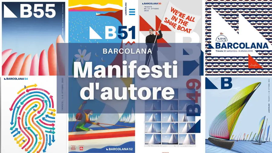 Forme, colori e concetti diversi: è sempre Trieste la protagonista dei manifesti della Barcolana. Nel corso degli anni, ogni artista ha saputo intrappolare la festa della vela in una sola immagine, giocando con i colori della città e con le sue riconoscibili forme. Così si rincorrono le barche sullo sfondo blu, le bandiere bianche con i suoi messaggi e il vento amico delle vele
