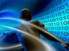 Man Running in Digital Vortex --- Image by © Mike Agliolo/Corbis