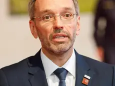 epa07018956 Austrian Interior Minister Herbert Kickl speaks to the media before an EU conference on security and migration at the Austria Center Vienna (ACV) in Vienna, Austria, 14 September 2018. Austria hosts a two-day EU conference on security and migration in Vienna, 13 and 14 September. Austria took over its third Presidency of the European Council from July 2018 until December 2018. EPA/FLORIAN WIESER