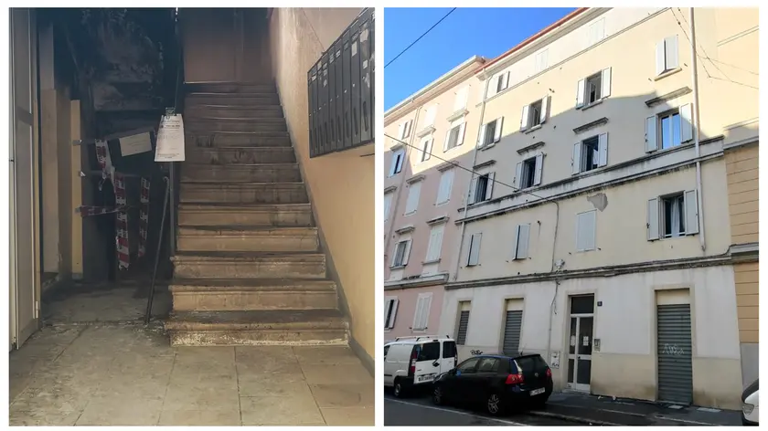 Il sottoscala da cui è divampato l'incendio e l'esterno dello stabile di via della Guardia (Lasorte)