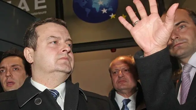 Serbian Prime Minister Ivica Dacic addresses the media at the end of a meeting, at the European External Action Service( EEAS) office in Brussels, Wednesday, April 3, 2013. EU-mediated talks between the leaders of Serbia and Kosovo have broken up without a deal, the Serbian prime minister said early Wednesday. The talks, which took place in Brussels, were an attempt to resolve one of the most difficult issues dividing the two sides, the status of Serb-dominated northern Kosovo, an EU official said.(AP Photo/Yves Logghe)