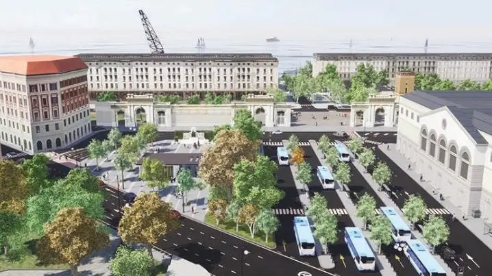 Alcuni rendering che mostrano come potrebbe apparire l’area di piazza Libertà.