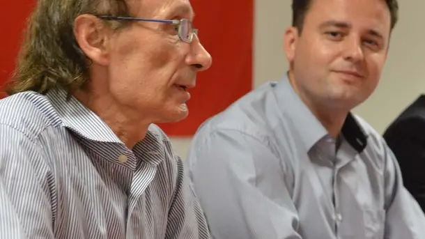 Foto Bruni 11.06.14 Triestina calcio:Sergio Vignoni ed il presid. Mehmeti