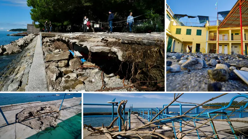 Alcune immagini dei danni a Barcola il giorno dopo la mareggiata (Silvano)