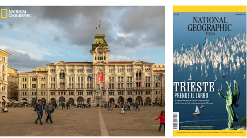 Piazza Unità d'Italia (Foto Chiara Goia/National Geographic). A destra la copertina del numero di giugno