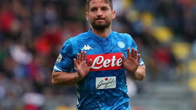Napoli?s Dries Mertens jubilates after scoring the goal during the Italian Serie A soccer match Frosinone Calcio vs SSC Napoli at the Benito Stirpe stadium in Frosinone, Italy, 28 April 2019. ANSA/FEDERICO PROIETTI