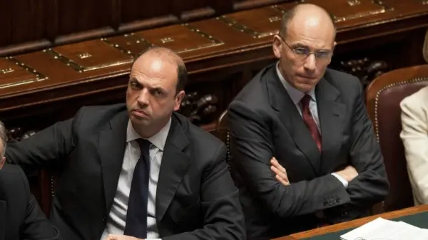 29/04/2013 Roma, Camera dei Deputati. Il presidente del consiglio pronuncia il discorso programmatico. Nella foto Angelino Alfano e Enrico Letta