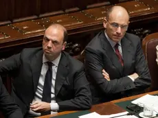 29/04/2013 Roma, Camera dei Deputati. Il presidente del consiglio pronuncia il discorso programmatico. Nella foto Angelino Alfano e Enrico Letta