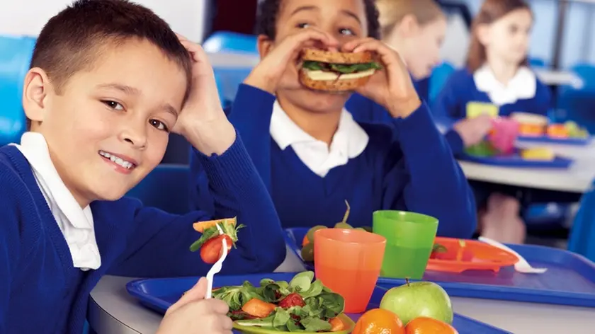 School Children Eating a Healthy Lunch