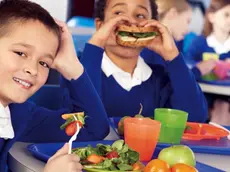 School Children Eating a Healthy Lunch