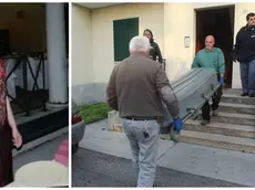 Touria Errebaibi; a destra (nella foto Missinato dal Messaggero Veneto), il cadavere della donna viene portato fuori dalla casa