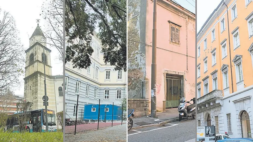 Nella rassegna di immagini di repertorio quattro delle principali aree di intervento nel Piano triennale dei lavori pubblici: da sinistra piazzale Gioberti, scuola Fonda Savio, ex Pavan e palazzo Biserini