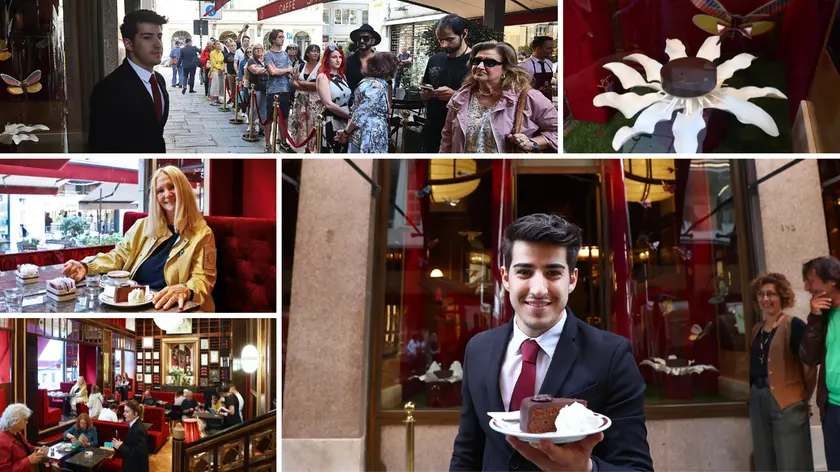 Un collage di immagini dell'inaugurazione del Caffè Sacher (Lasorte)
