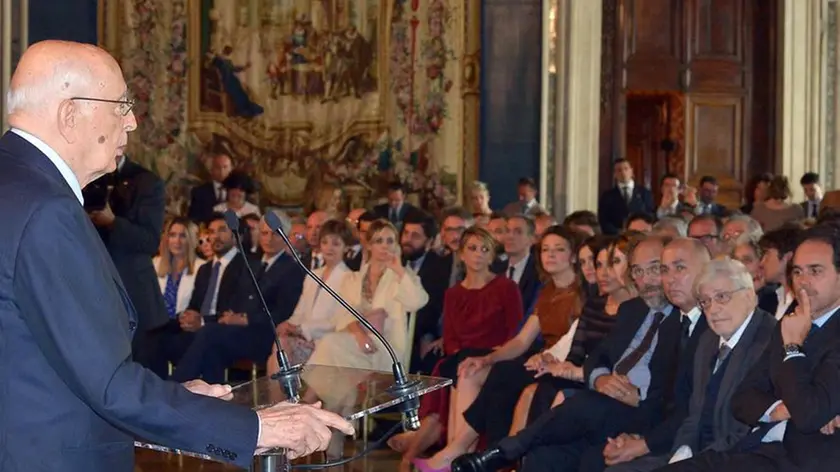 Roma - Il Presidente della Repubblica Giorgio Napolitano durante il suo intervento in occasione della presentazione dei candidati ai Premi "David di Donatello" per l'anno 2014, oggi 10 giugno 2014 (foto di Antonio Di Gennaro - Ufficio Stampa Presidenza della Repubblica)