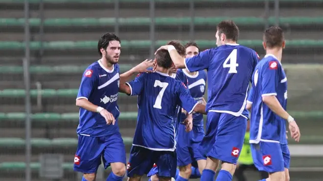 Lasorte Trieste 26/09/12 Triestina Monfalcone esultanza secondo gol Monfalcone