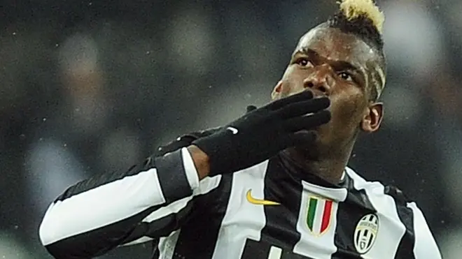 French midfielder of Juventus, Paul Pogba, jubilates after scoring the goal during the Italian Serie A soccer match Juventus FC vs Udinese Calcio at Juventus Stadium in Turin, Italy, 19 January 2013. ANSA/DI MARCO