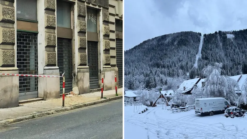 I calcinacci caduti in via Udine a Trieste e la neve sui monti del Fvg