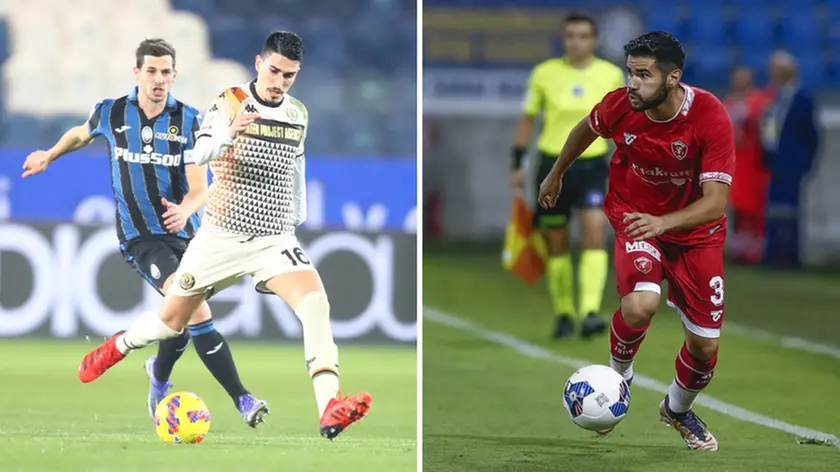 Luca Fiordilino con la maglia del Venezia e il terzino sinistro Damiano Cancellieri con la maglia del Perugia