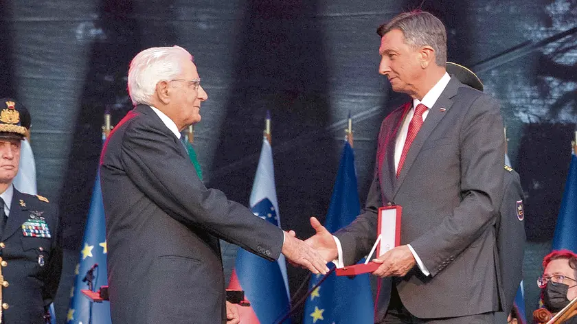 Sergio Mattarella e Borut Pahor durante la cerimonia della designazione congiunta di Nova Gorica e Gorizia