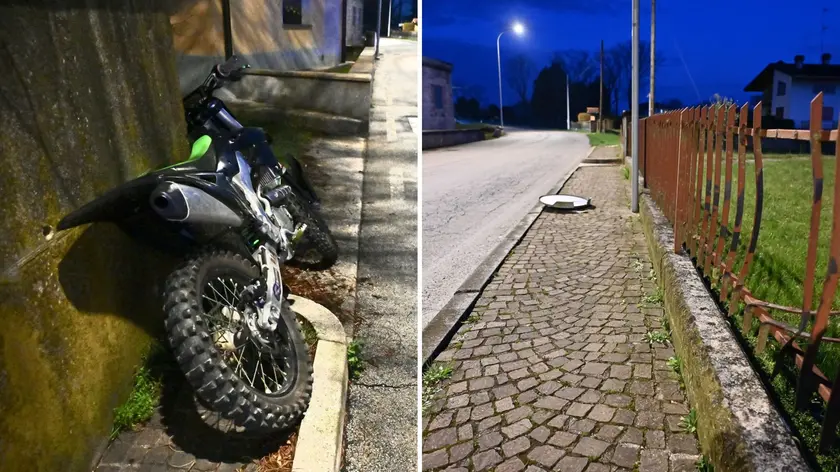 La moto e il luogo dell'impatto. Foto Petrussi