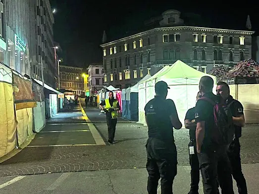 La piazza centrale di Pordenone dopo l’orario di chiusura della manifestazione