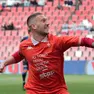 La gioia di Tommaso Silvestri dopo la rete realizzata contro il Novara allo stadio Rocco (Foto Andrea Lasorte)