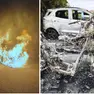 le auto a fuoco immortalate dalla videosorveglianza e i rottami carbonizzati (Lasorte)