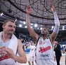 L'esultanza dopo la vittoria in gara 2 contro Brescia (Ciamillo / Lasorte)