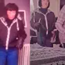 Podmenich ripresa dalle telecamere, a sinistra alle spalle della vittima con un foulard, pronta a colpire