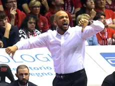 La grinta di Jamion Christian durante la sua ultima partita alla guida di Trieste foto Bruni