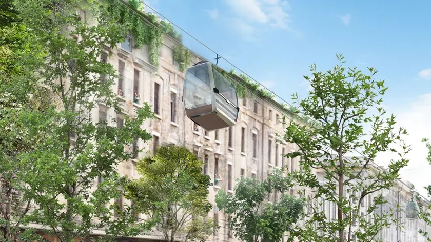 Uno dei rendering sulla cabinovia di Trieste