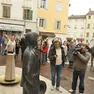 La statua di Michelstaedter quando fu inaugurata nel 2010 Foto Bumbaca