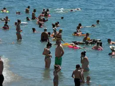 Bagnanti cercano refrigerio in acqua a Trieste. Foto Bruni