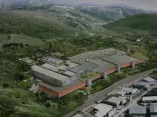 Il rendering di Montedoro con l’edificio B a oggi incompiuto e la zona del potenziale Centro sportivo