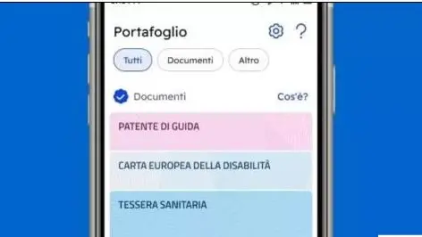 L'area dedicata al portafoglio digitale sull'app Io