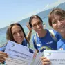 Federica Saorin, di Gabbiano Nuoto Campodarsego, ed Elisabetta Carmagnani, di Gymnasium Pordenone, con Mirella Degli Agostini