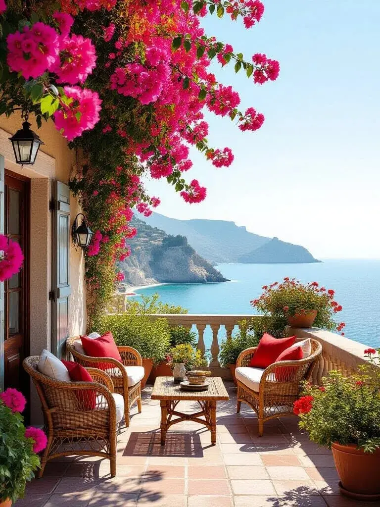 La terrazza piena di buganvillee pareva tuffarsi nel mare