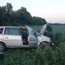 L'auto finita nel campo di soia lungo la A23