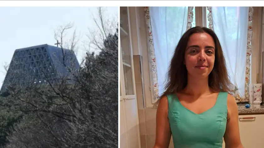 A destra Giulia Bonin, a sinistra l'area di Monte Grisa