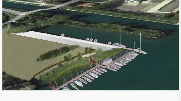 Il rendering del Comune su Marina Nova e il punto di varo (Foto Katia Bonaventura)