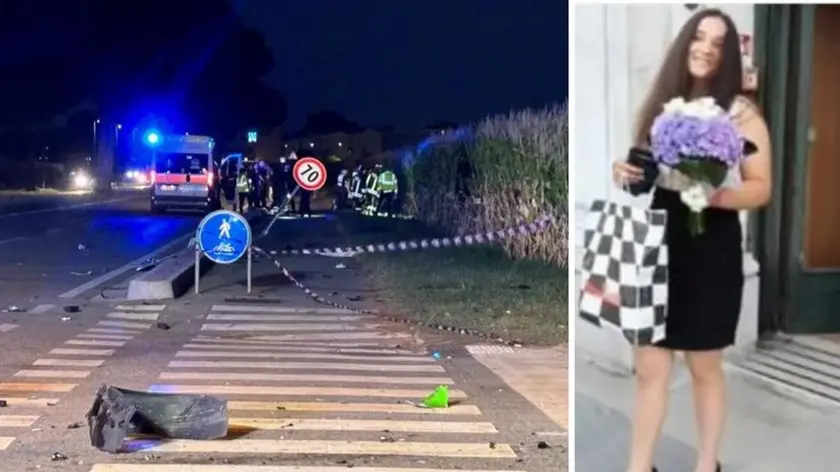 A destra Samanta Vitale, a sinistra il luogo del tragico schianto a Jesolo
