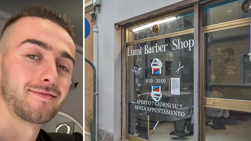 Il diciannovenne Fatlum Gashi e, nella foto di Daniele Tibaldi, il barber shop di via Formica