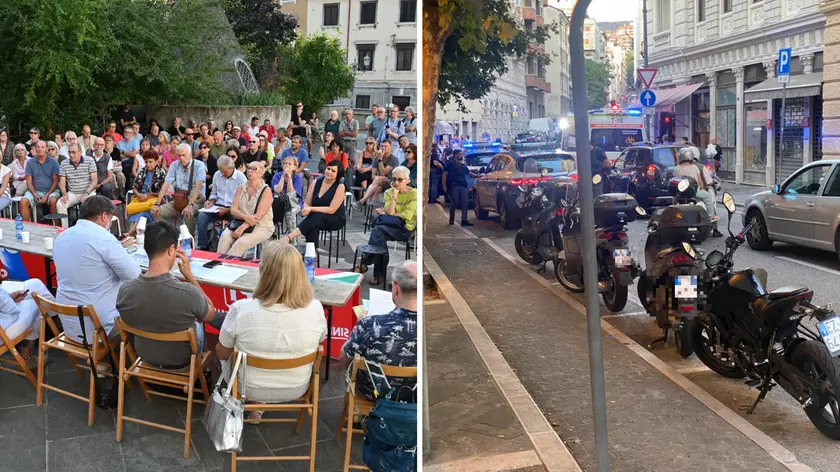 A sinistra l'incontro in piazza Puecher (Bruni), a destra la lite scoppiata nel tardo pomeriggio