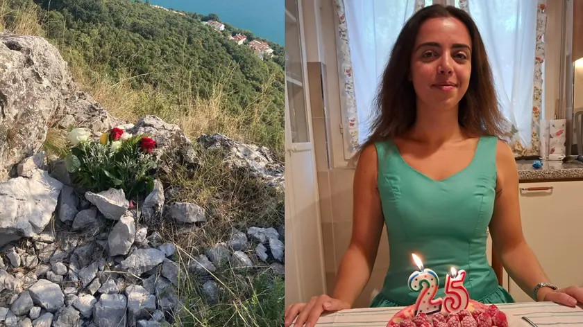 A sinistra le rose a Monte Grisa, a destra Giulia Bonin