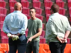 Il presidente della Triestina Ben Rosenzweig a colloquio con Sebastiano Stella e Alex Menta