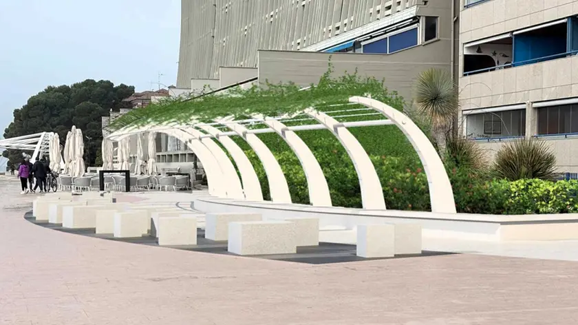 Il rendering della nuova area di sosta al posto della fontana sulla passeggiata della diga